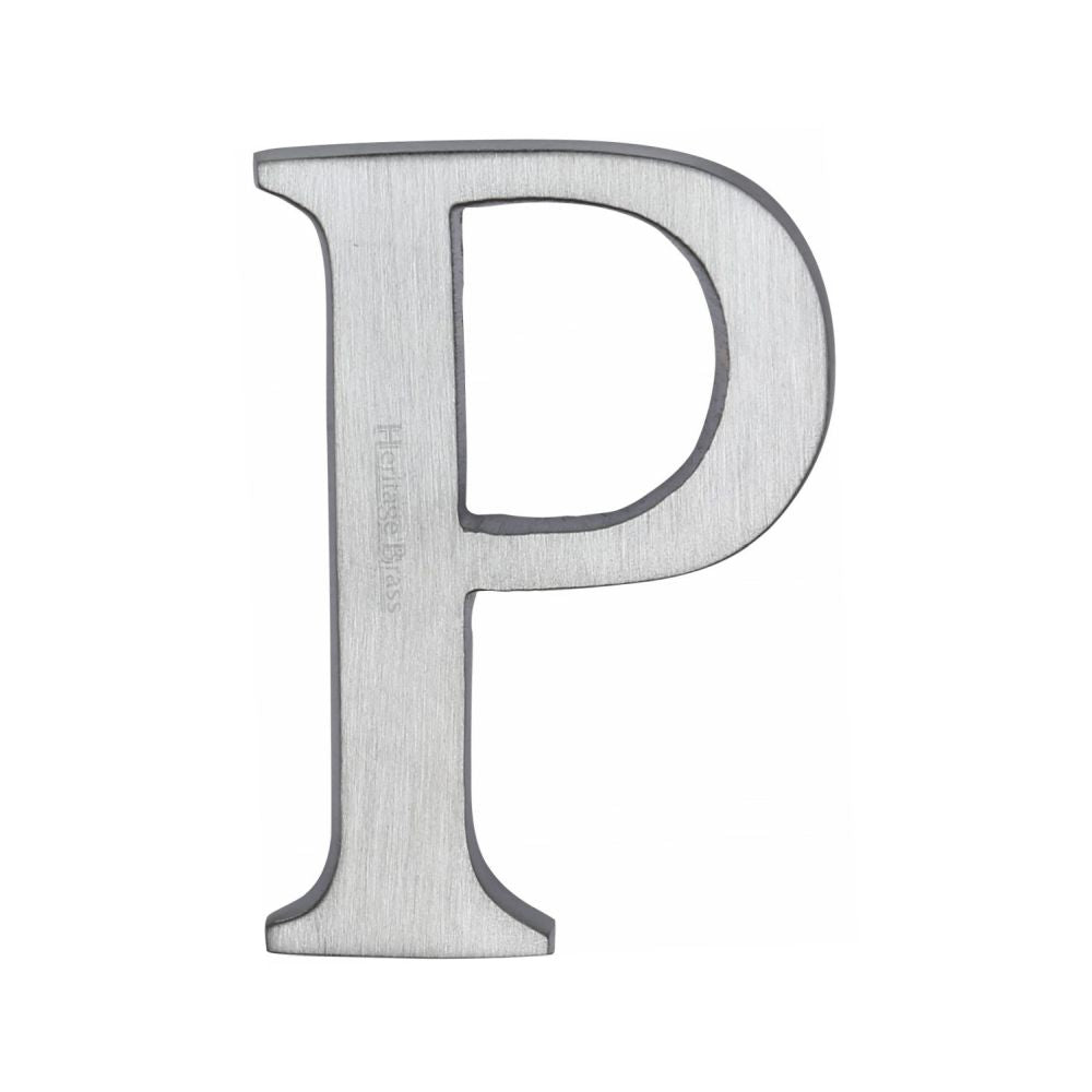 This is an image of a Heritage Brass - Alphabet P Pin Fix 51mm (2") Satin Chrome Finish, c1565-2-p-sc that is available to order from T.H Wiggans Ironmongery in Kendal.