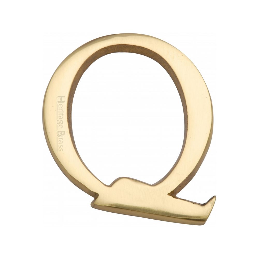 This is an image of a Heritage Brass - Alphabet Q Pin Fix 51mm (2") Polished Brass Finish, c1565-2-q-pb that is available to order from T.H Wiggans Ironmongery in Kendal.