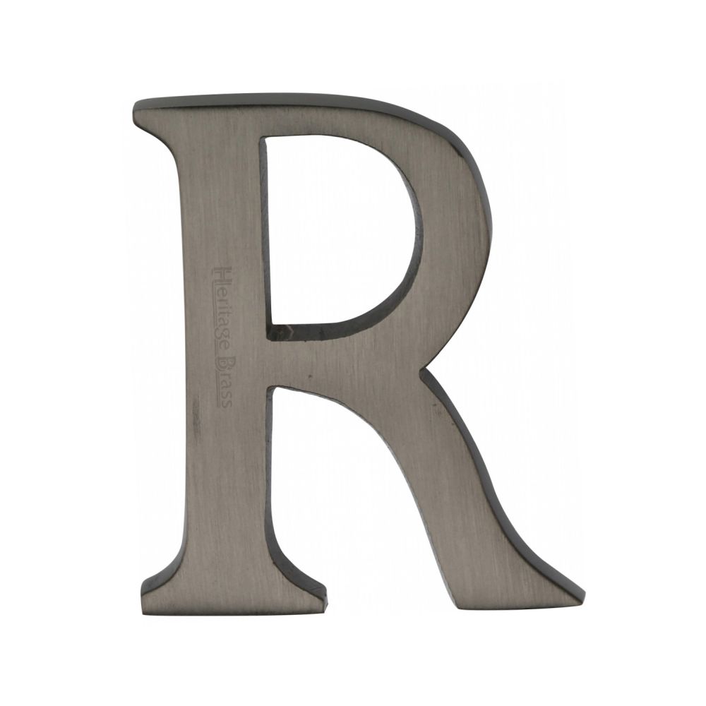 This is an image of a Heritage Brass - Alphabet R Pin Fix 51mm (2") Matt Bronze Finish, c1565-2-r-mb that is available to order from T.H Wiggans Ironmongery in Kendal.