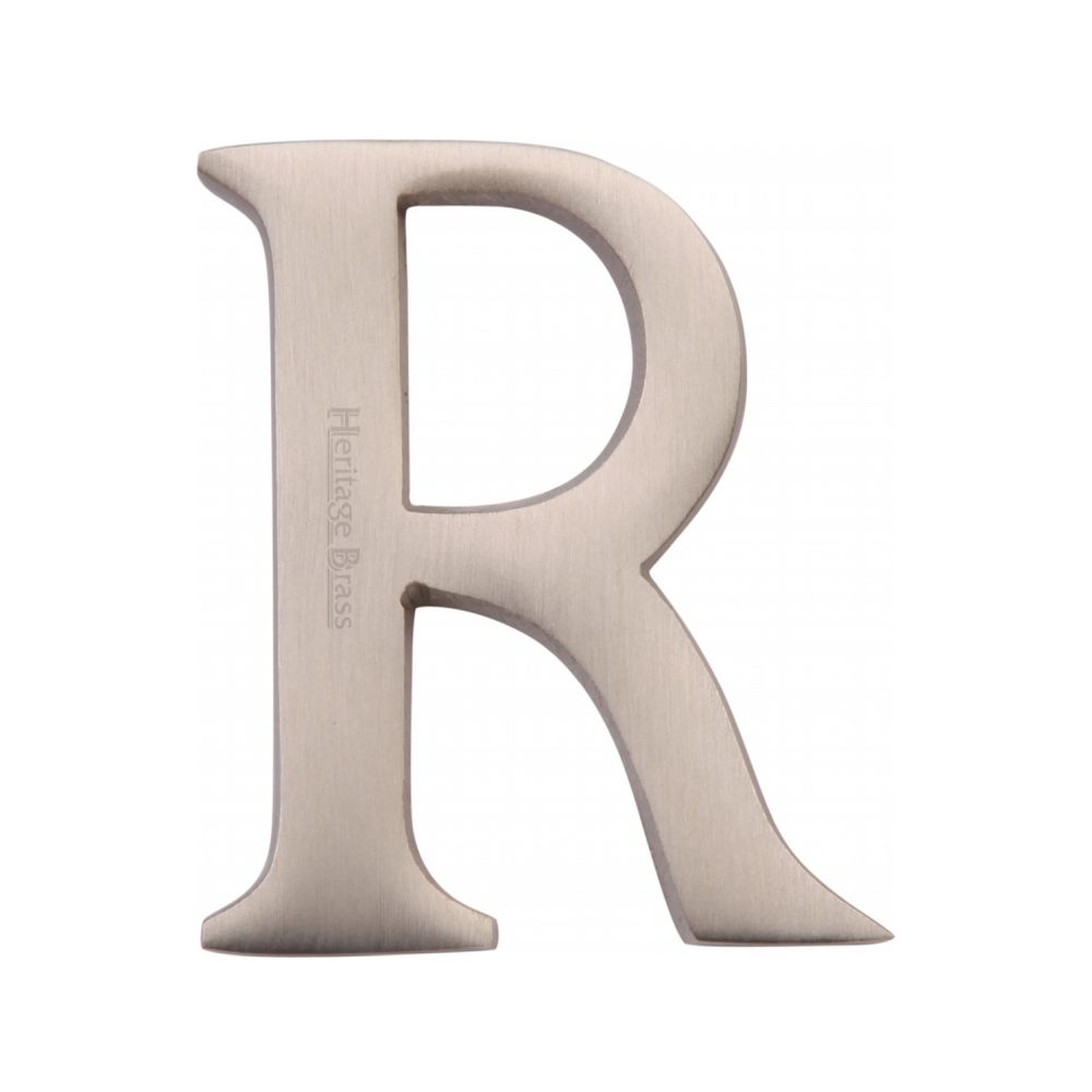 This is an image of a Heritage Brass - Alphabet R Pin Fix 51mm (2") Satin Nickel Finish, c1565-2-r-sn that is available to order from T.H Wiggans Ironmongery in Kendal.