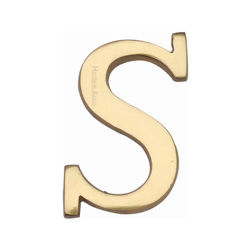 This is an image of a Heritage Brass - Alphabet S Pin Fix 51mm (2") Polished Brass Finish, c1565-2-s-pb that is available to order from T.H Wiggans Ironmongery in Kendal.