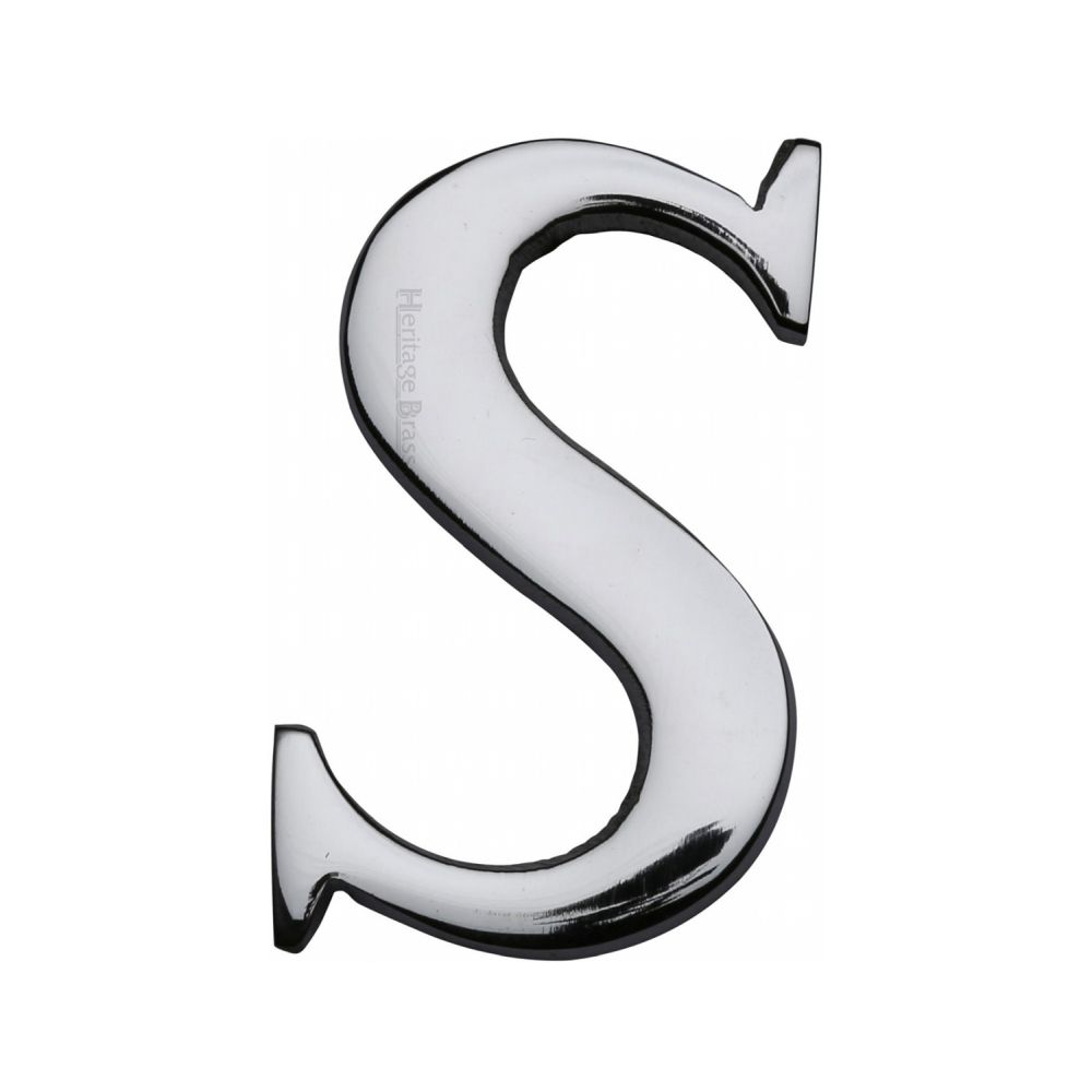 This is an image of a Heritage Brass - Alphabet S Pin Fix 51mm (2") Polished Chrome Finish, c1565-2-s-pc that is available to order from T.H Wiggans Ironmongery in Kendal.