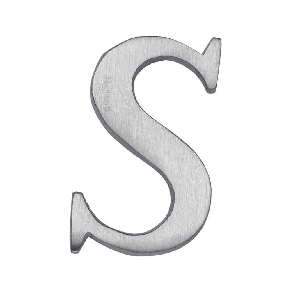 This is an image of a Heritage Brass - Alphabet S Pin Fix 51mm (2") Satin Chrome Finish, c1565-2-s-sc that is available to order from T.H Wiggans Ironmongery in Kendal.