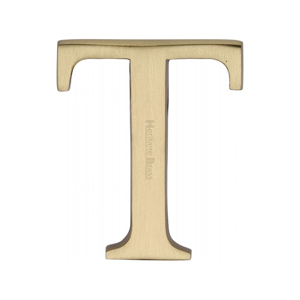This is an image of a Heritage Brass - Alphabet T Pin Fix 51mm (2") Satin Brass Finish, c1565-2-t-sb that is available to order from T.H Wiggans Ironmongery in Kendal.