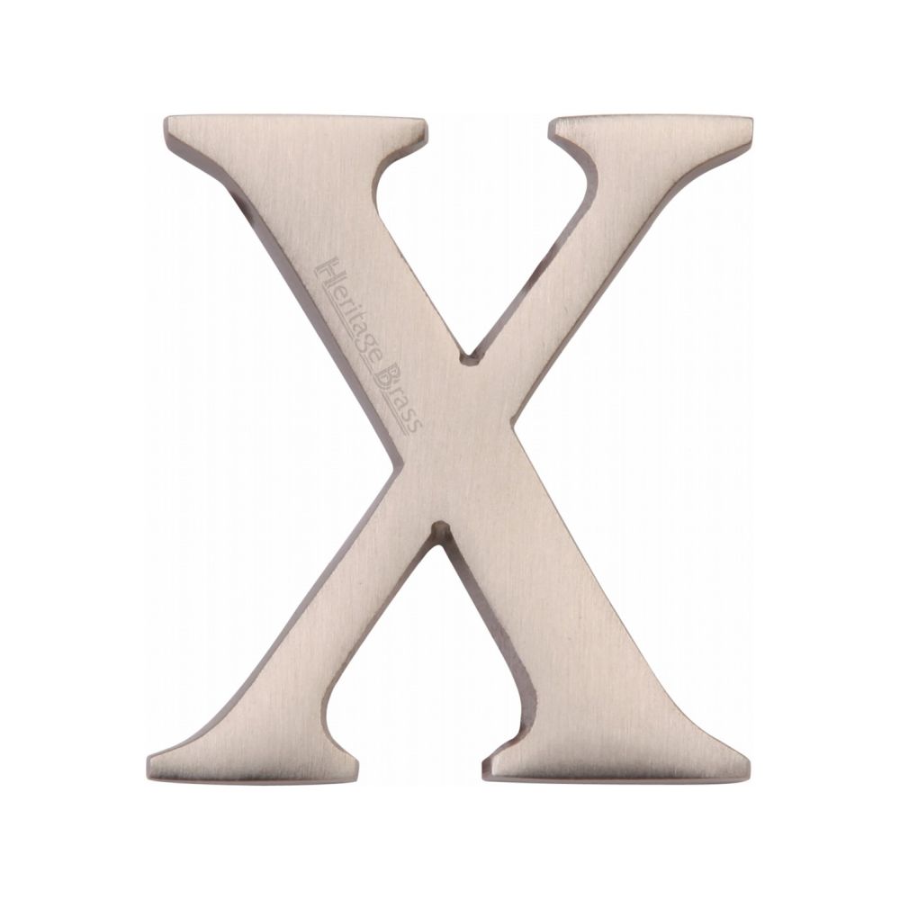 This is an image of a Heritage Brass - Alphabet X Pin Fix 51mm (2") Satin Nickel Finish, c1565-2-x-sn that is available to order from T.H Wiggans Ironmongery in Kendal.