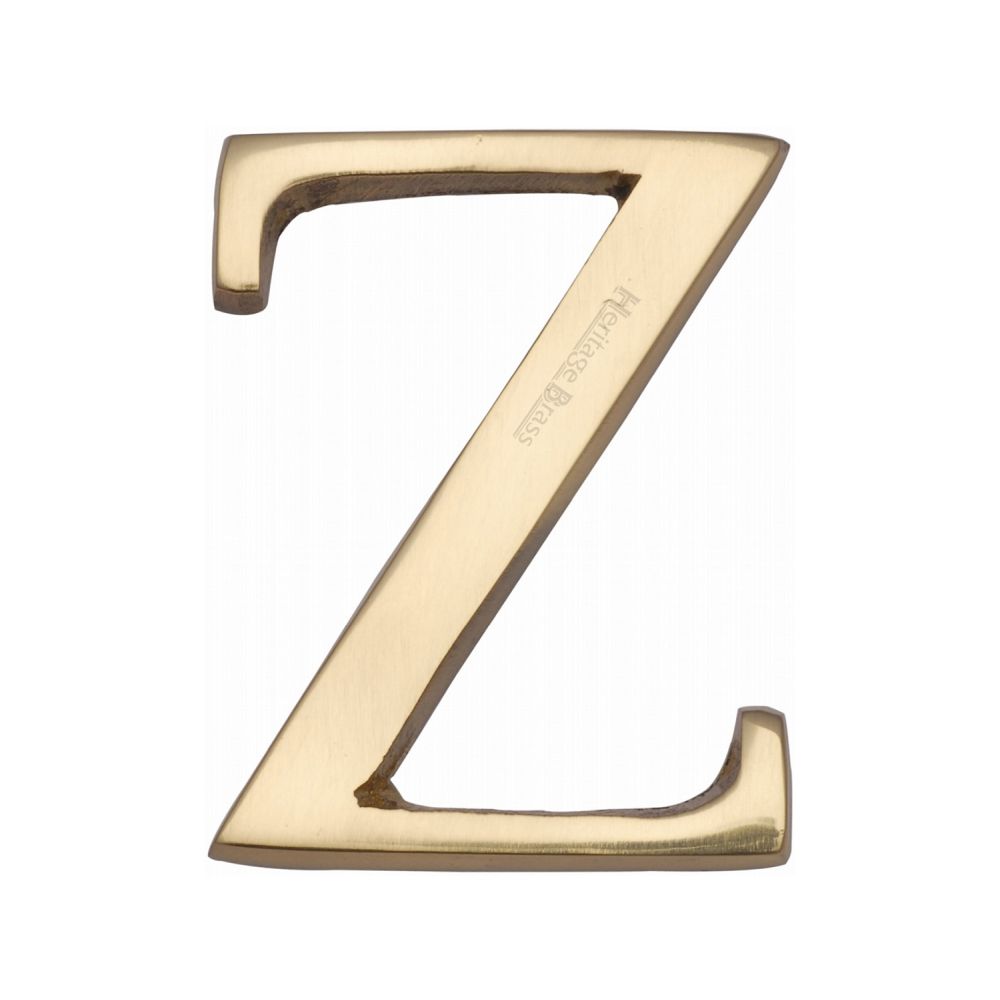 This is an image of a Heritage Brass - Alphabet Z Pin Fix 51mm (2") Polished Brass Finish, c1565-2-z-pb that is available to order from T.H Wiggans Ironmongery in Kendal.