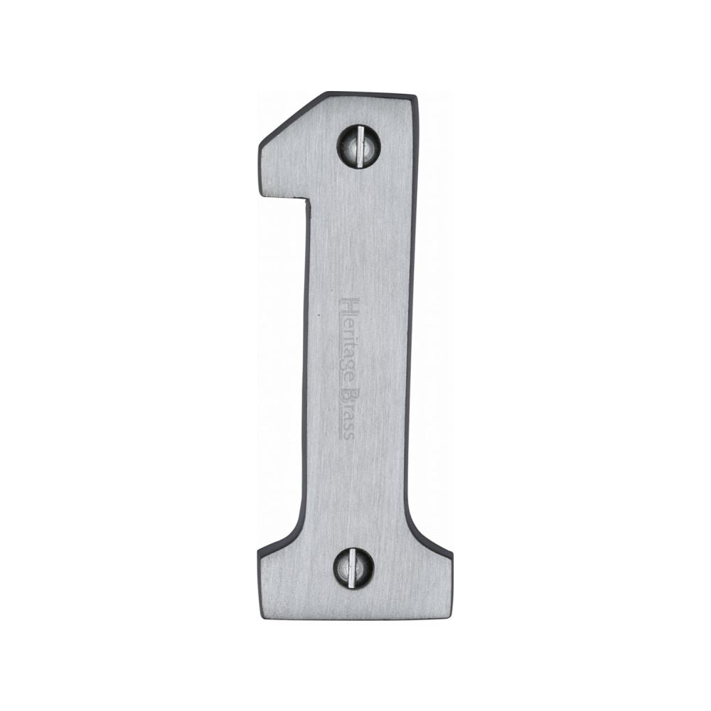 This is an image of a Heritage Brass - Numeral 1 Face Fix 76mm (3") Satin Chrome Finish, c1566-1-sc that is available to order from T.H Wiggans Ironmongery in Kendal.
