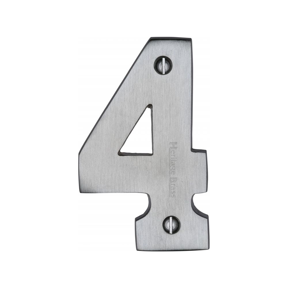 This is an image of a Heritage Brass - Numeral 4 Face Fix 76mm (3") Satin Chrome Finish, c1566-4-sc that is available to order from T.H Wiggans Ironmongery in Kendal.