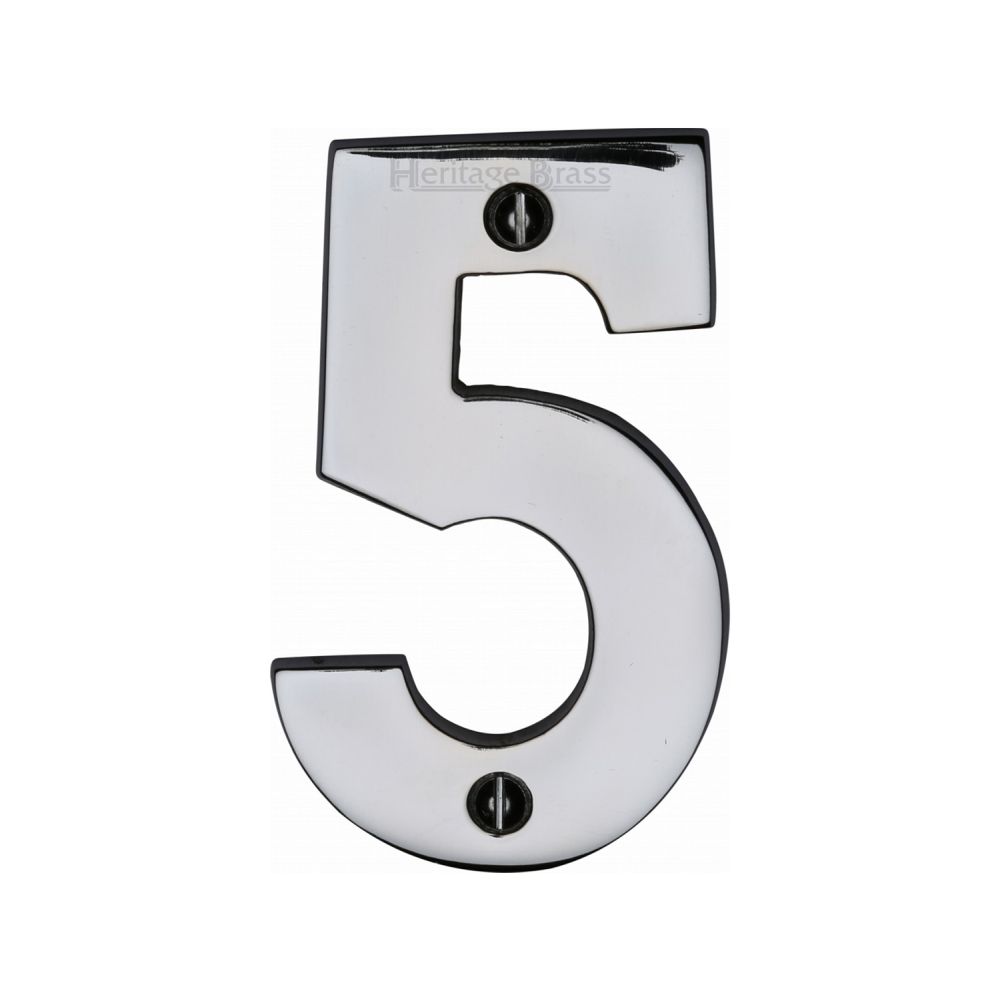 This is an image of a Heritage Brass - Numeral 5 Face Fix 76mm (3") Polished Chrome Finish, c1566-5-pc that is available to order from T.H Wiggans Ironmongery in Kendal.