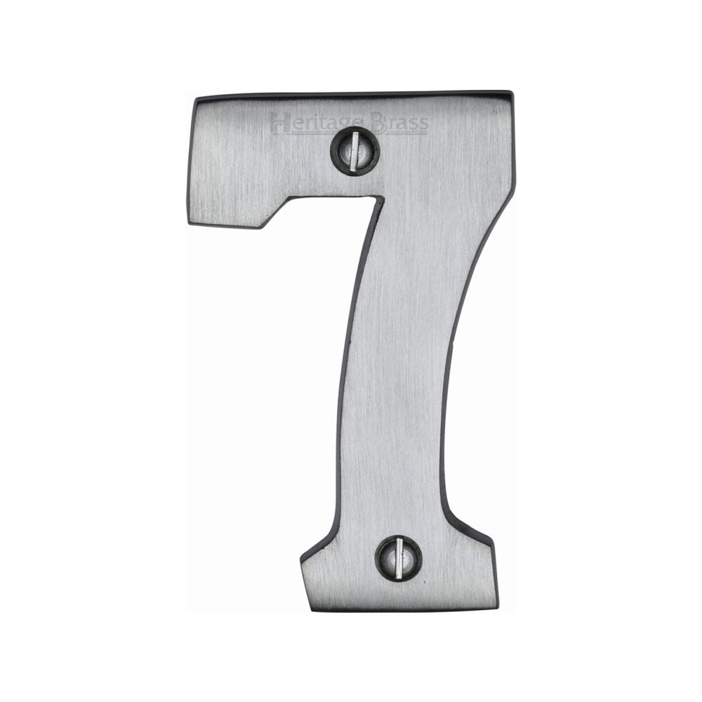 This is an image of a Heritage Brass - Numeral 7 Face Fix 76mm (3") Satin Chrome Finish, c1566-7-sc that is available to order from T.H Wiggans Ironmongery in Kendal.
