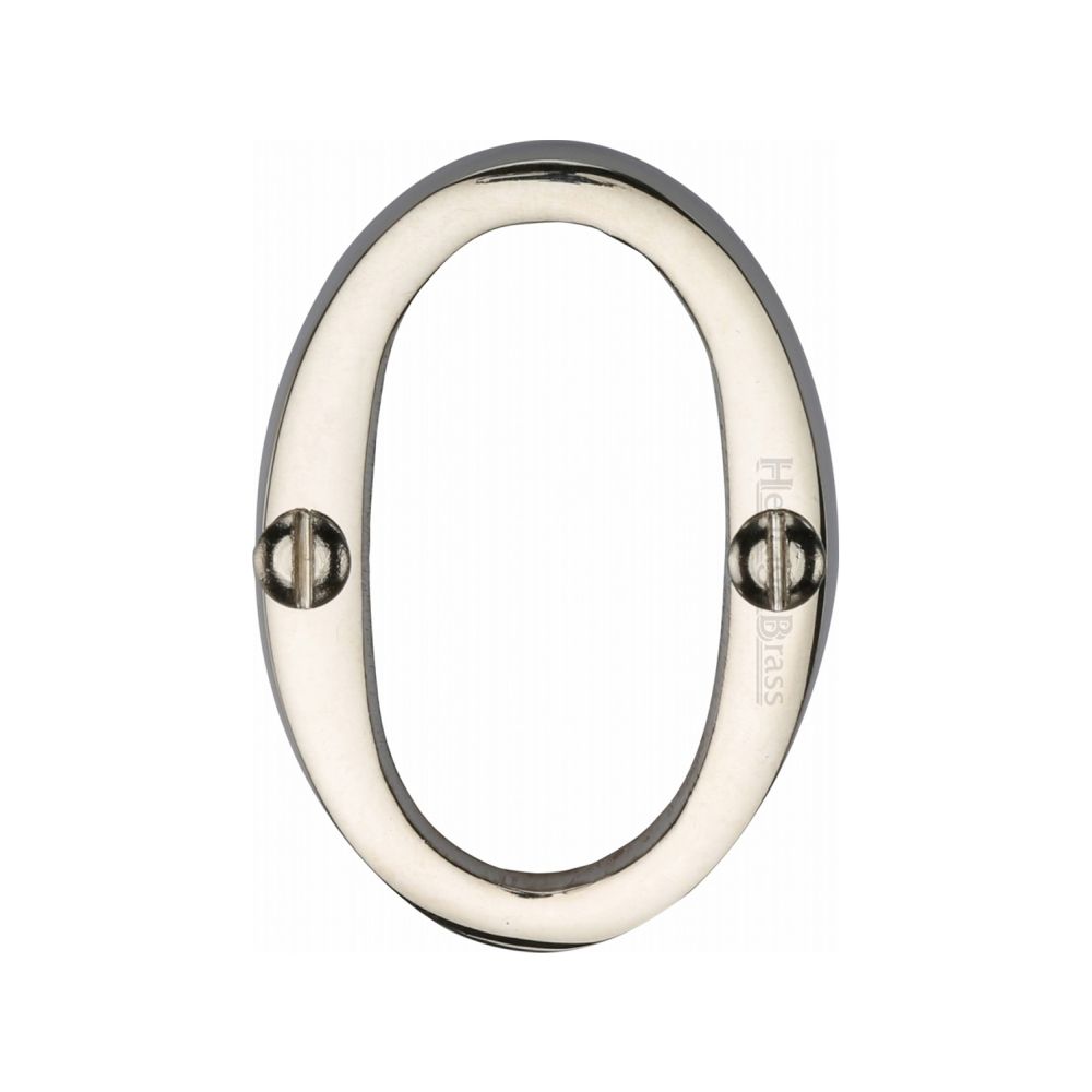 This is an image of a Heritage Brass - Numeral 0 Face Fix 51mm (2") Polished Nickel Finish, c1567-0-pnf that is available to order from T.H Wiggans Ironmongery in Kendal.