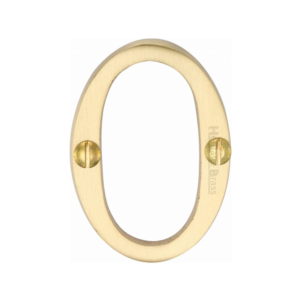 This is an image of a Heritage Brass - Numeral 0 Face Fix 51mm (2") Satin Brass Finish, c1567-0-sb that is available to order from T.H Wiggans Ironmongery in Kendal.