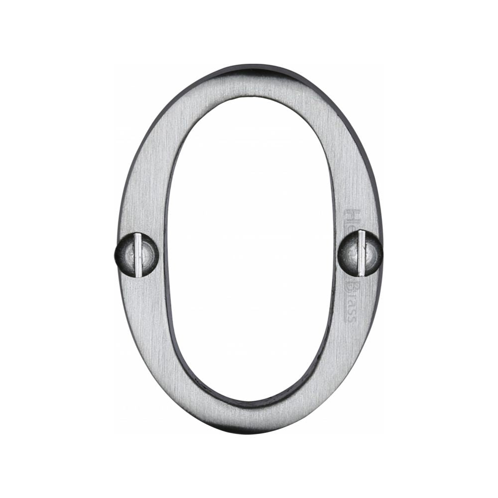 This is an image of a Heritage Brass - Numeral 0 Face Fix 51mm (2") Satin Chrome Finish, c1567-0-sc that is available to order from T.H Wiggans Ironmongery in Kendal.