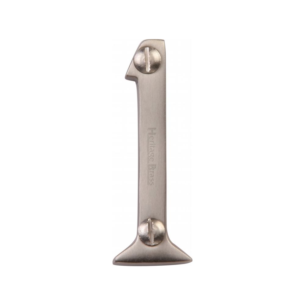 This is an image of a Heritage Brass - Numeral 1 Face Fix 51mm (2") Satin Nickel Finish, c1567-1-sn that is available to order from T.H Wiggans Ironmongery in Kendal.