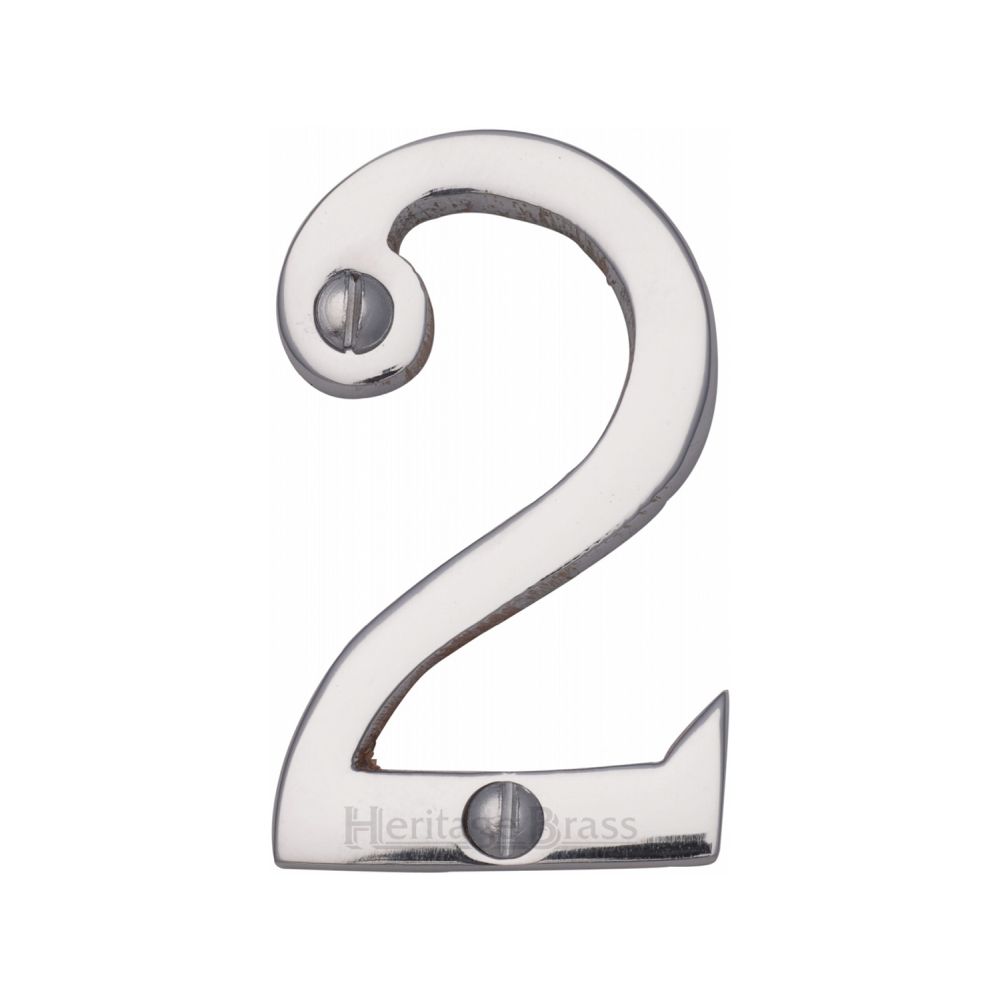 This is an image of a Heritage Brass - Numeral 2 Face Fix 51mm (2") Polished Chrome Finish, c1567-2-pc that is available to order from T.H Wiggans Ironmongery in Kendal.