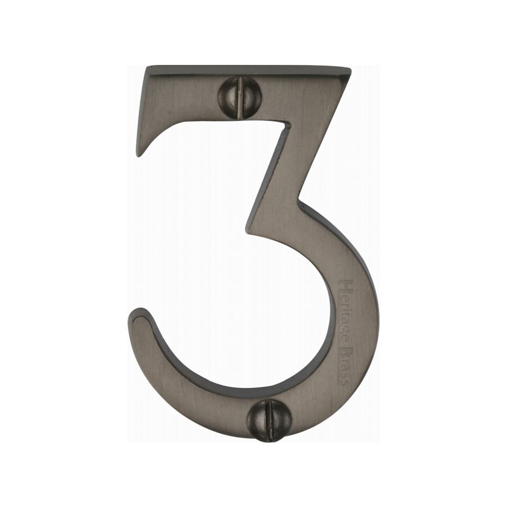 This is an image of a Heritage Brass - Numeral 3 Face Fix 51mm (2") Matt Bronze Finish, c1567-3-mb that is available to order from T.H Wiggans Ironmongery in Kendal.