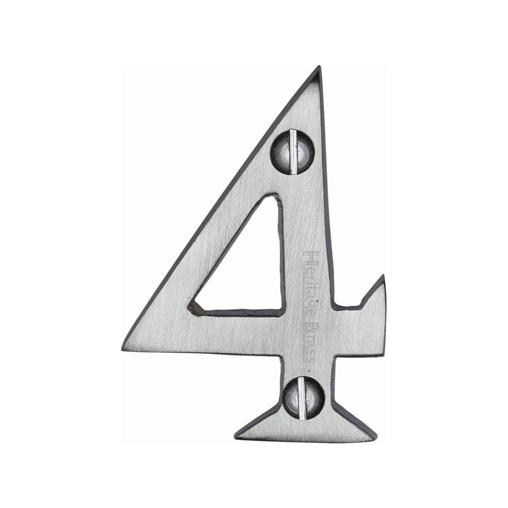 This is an image of a Heritage Brass - Numeral 4 Face Fix 51mm (2") Satin Chrome Finish, c1567-4-sc that is available to order from T.H Wiggans Ironmongery in Kendal.
