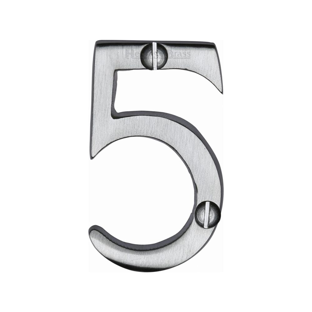 This is an image of a Heritage Brass - Numeral 5 Face Fix 51mm (2") Satin Chrome Finish, c1567-5-sc that is available to order from T.H Wiggans Ironmongery in Kendal.