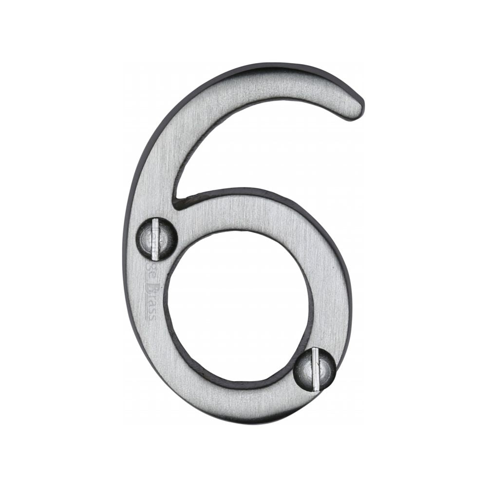 This is an image of a Heritage Brass - Numeral 6 Face Fix 51mm (2") Satin Chrome Finish, c1567-6-sc that is available to order from T.H Wiggans Ironmongery in Kendal.