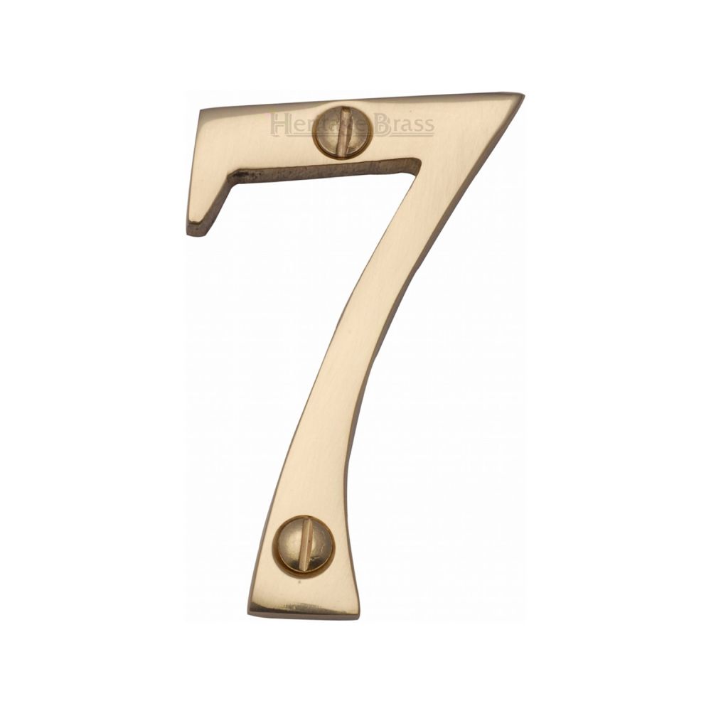 This is an image of a Heritage Brass - Numeral 7 Face Fix 51mm (2") Polished Brass Finish, c1567-7-pb that is available to order from T.H Wiggans Ironmongery in Kendal.