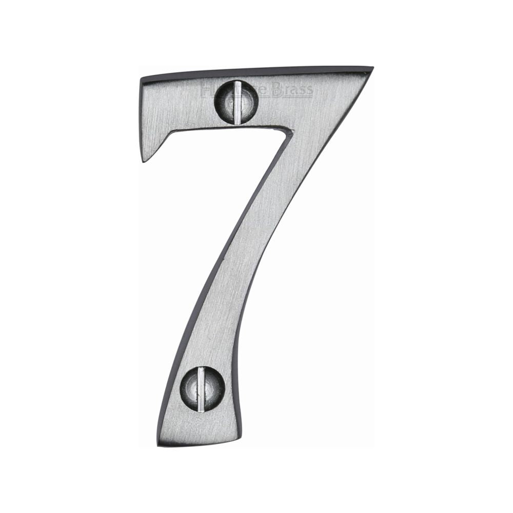 This is an image of a Heritage Brass - Numeral 7 Face Fix 51mm (2") Satin Chrome Finish, c1567-7-sc that is available to order from T.H Wiggans Ironmongery in Kendal.