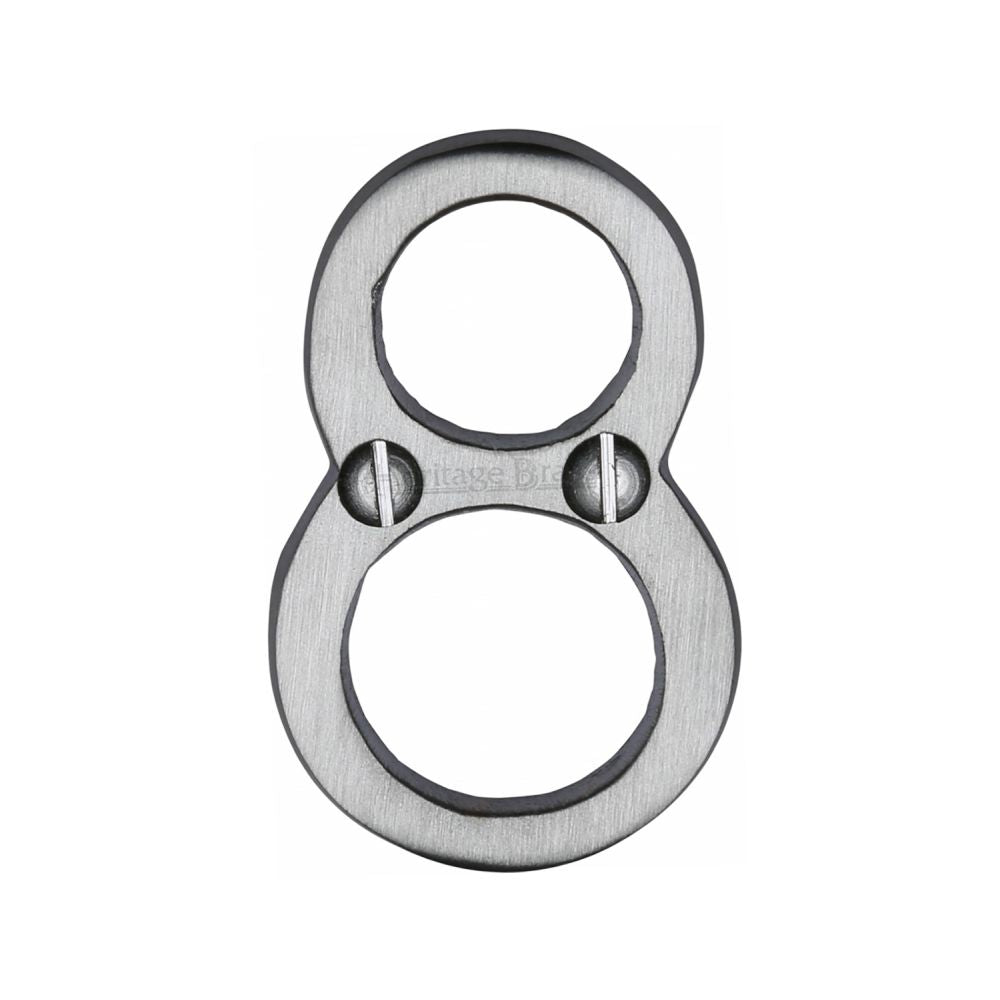 This is an image of a Heritage Brass - Numeral 8 Face Fix 51mm (2") Satin Chrome Finish, c1567-8-sc that is available to order from T.H Wiggans Ironmongery in Kendal.