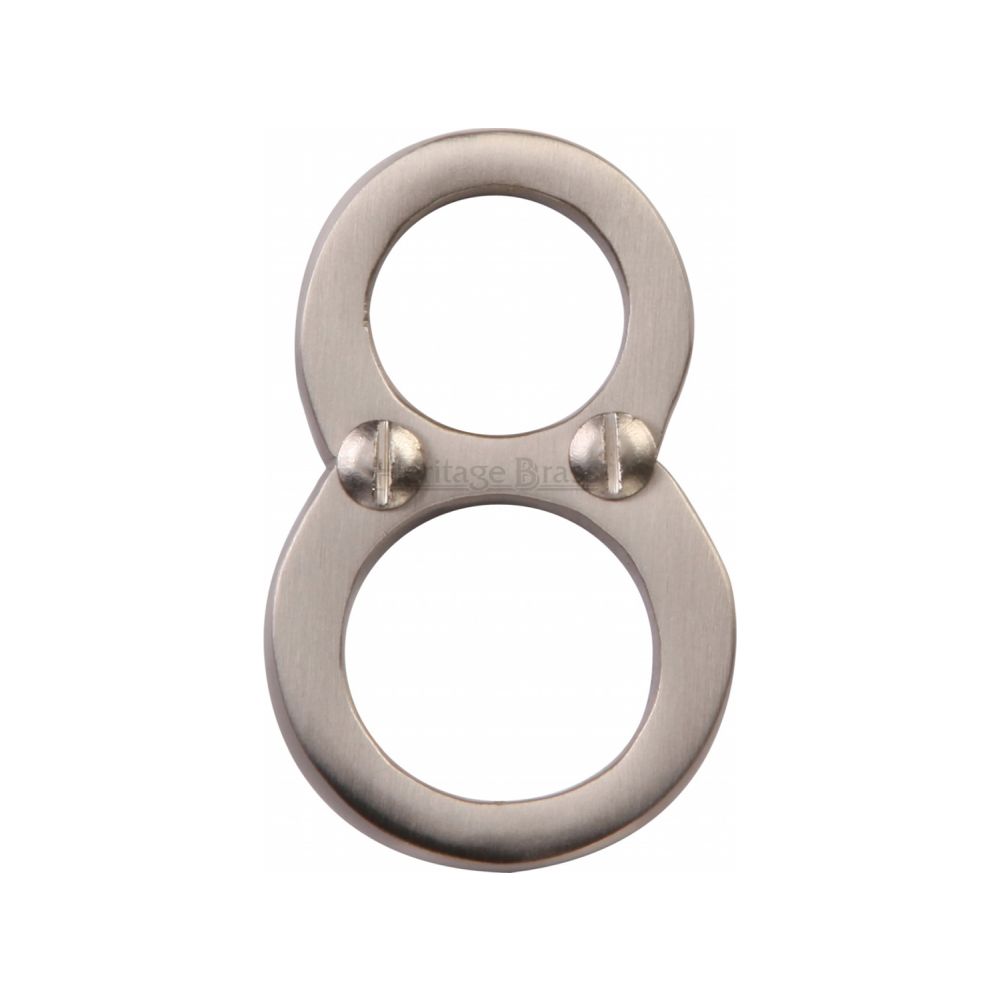 This is an image of a Heritage Brass - Numeral 8 Face Fix 51mm (2") Satin Nickel Finish, c1567-8-sn that is available to order from T.H Wiggans Ironmongery in Kendal.