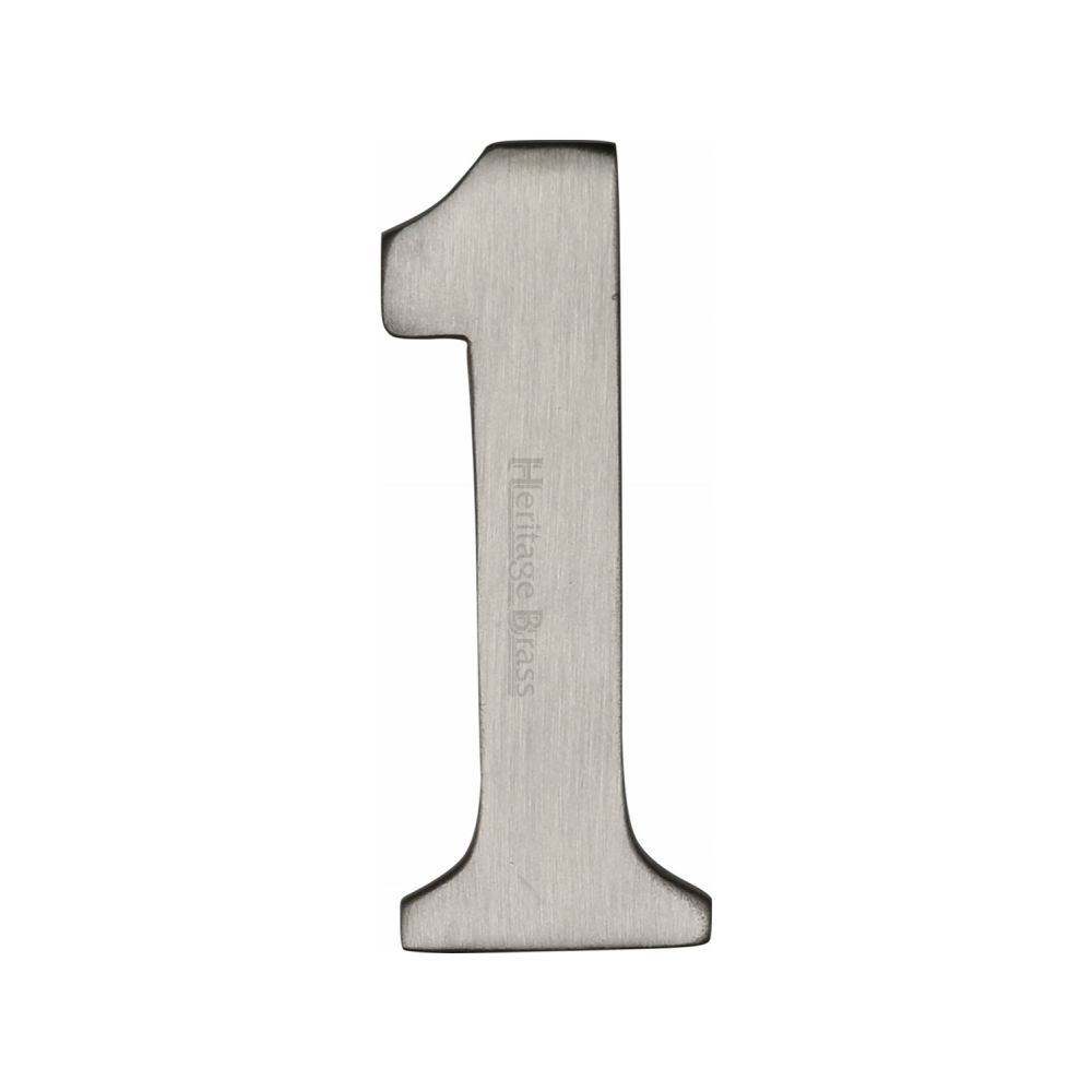This is an image of a Heritage Brass - Numeral 1 Self Adhesive 51mm (2") Satin Nickel Finish, c1568-1-sn that is available to order from T.H Wiggans Ironmongery in Kendal.