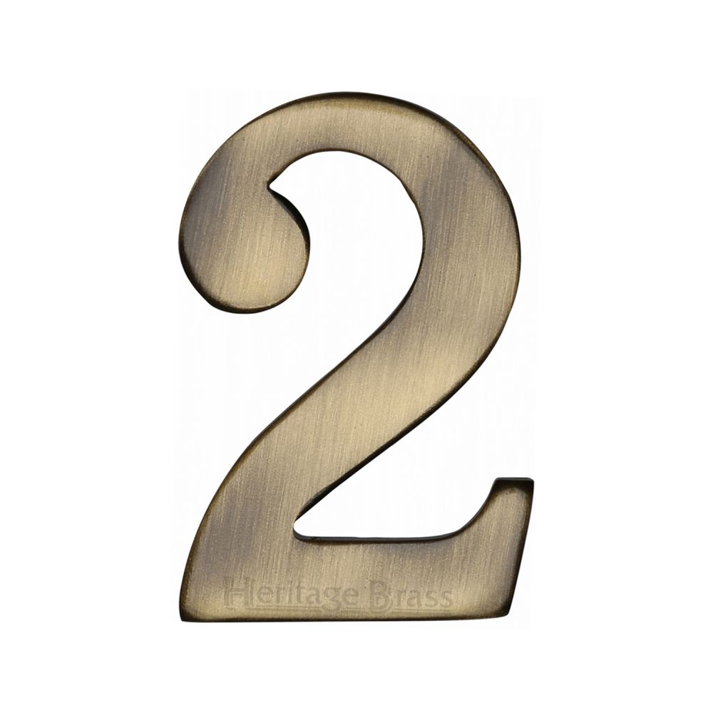 This is an image of a Heritage Brass - Numeral 2 Self Adhesive 51mm (2") Antique Brass Finish, c1568-2-at that is available to order from T.H Wiggans Ironmongery in Kendal.