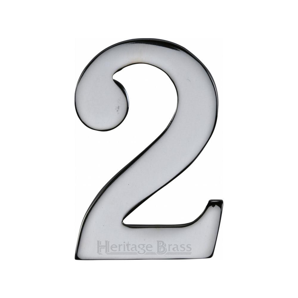 This is an image of a Heritage Brass - Numeral 2 Self Adhesive 51mm (2") Polished Chrome Finish, c1568-2-pc that is available to order from T.H Wiggans Ironmongery in Kendal.