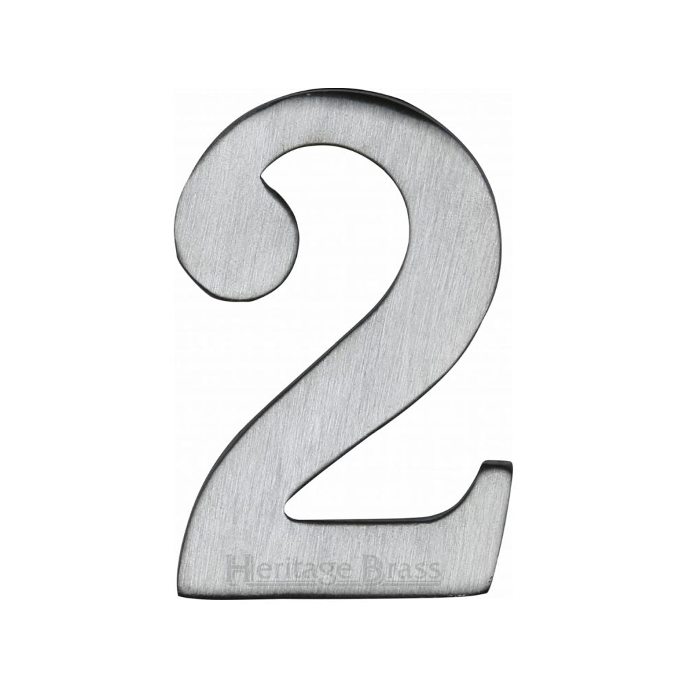 This is an image of a Heritage Brass - Numeral 2 Self Adhesive 51mm (2") Satin Chrome Finish, c1568-2-sc that is available to order from T.H Wiggans Ironmongery in Kendal.