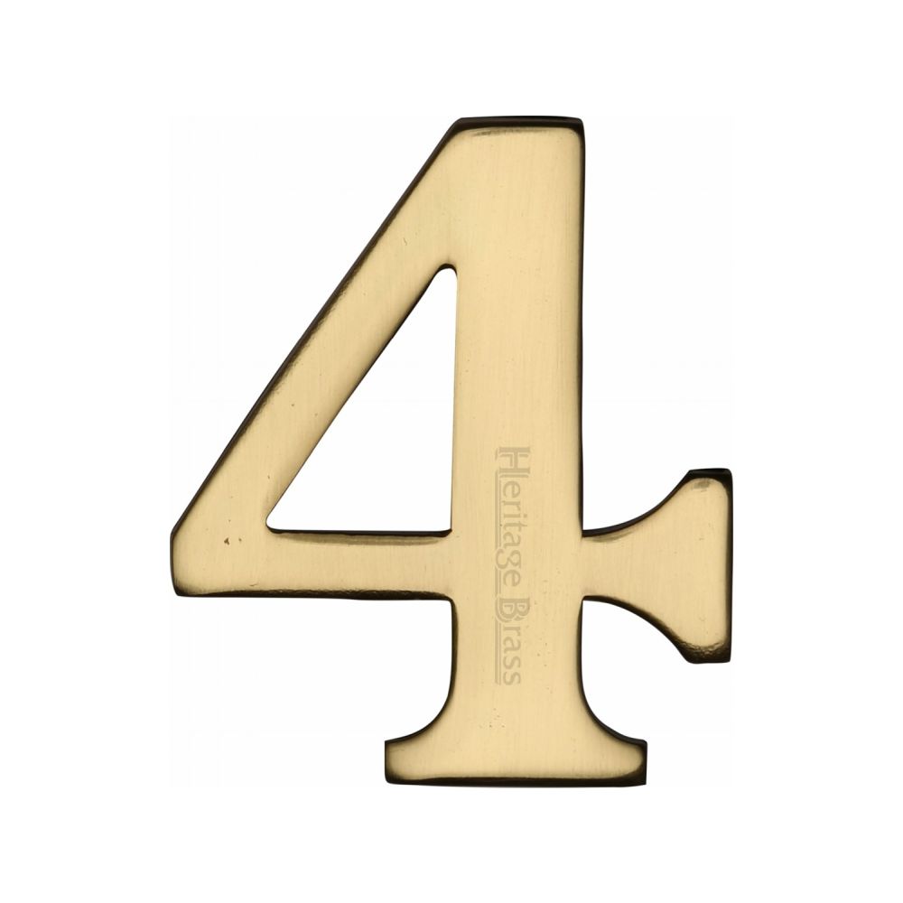 This is an image of a Heritage Brass - Numeral 4 Self Adhesive 51mm (2") Polished Brass Finish, c1568-4-pb that is available to order from T.H Wiggans Ironmongery in Kendal.