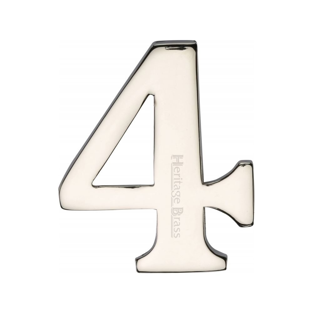 This is an image of a Heritage Brass - Numeral 4 Self Adhesive 51mm (2") Polished Nickel Finish, c1568-4-pnf that is available to order from T.H Wiggans Ironmongery in Kendal.