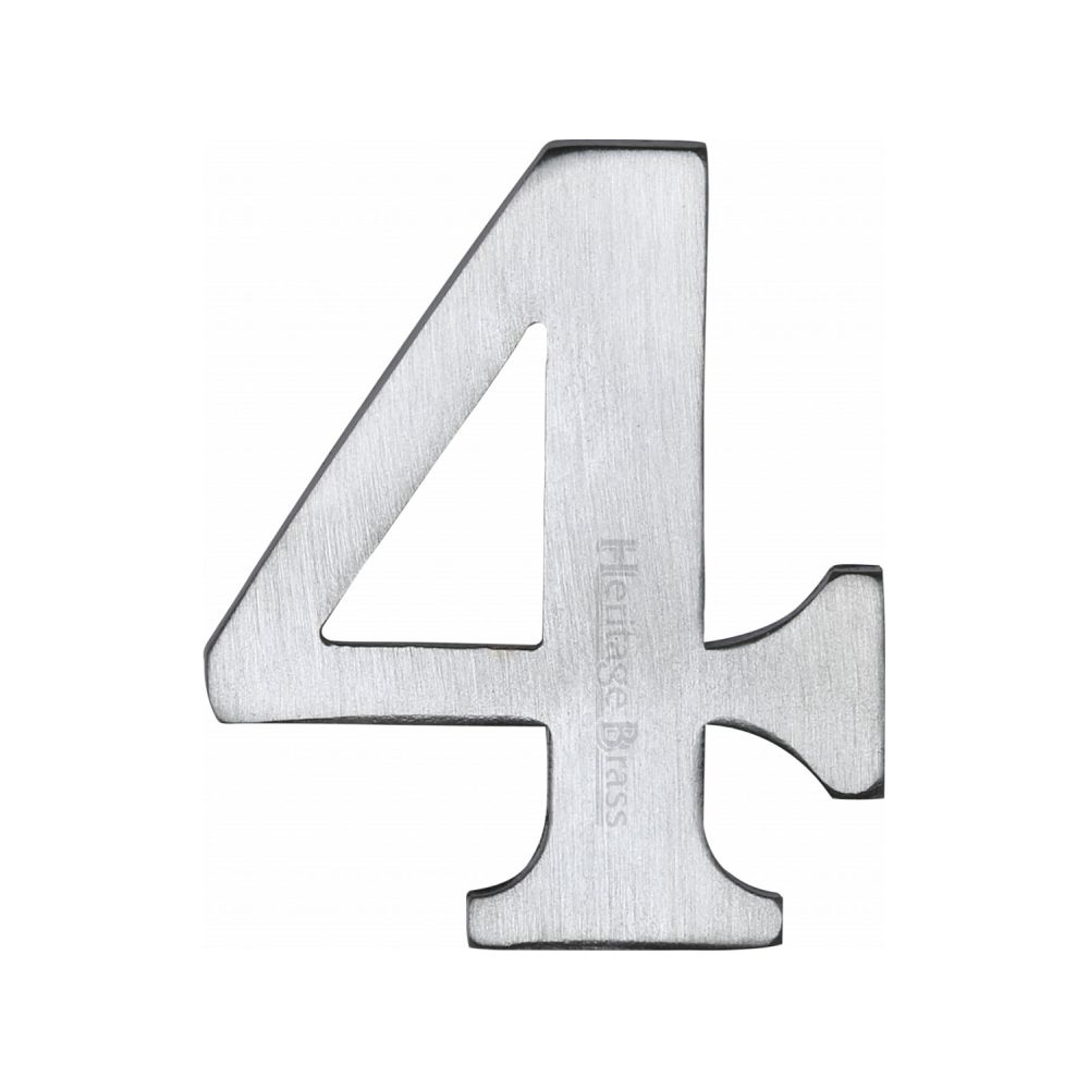 This is an image of a Heritage Brass - Numeral 4 Self Adhesive 51mm (2") Satin Chrome Finish, c1568-4-sc that is available to order from T.H Wiggans Ironmongery in Kendal.