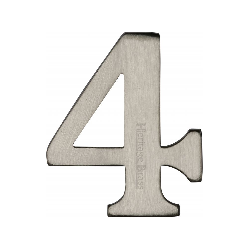 This is an image of a Heritage Brass - Numeral 4 Self Adhesive 51mm (2") Satin Nickel Finish, c1568-4-sn that is available to order from T.H Wiggans Ironmongery in Kendal.