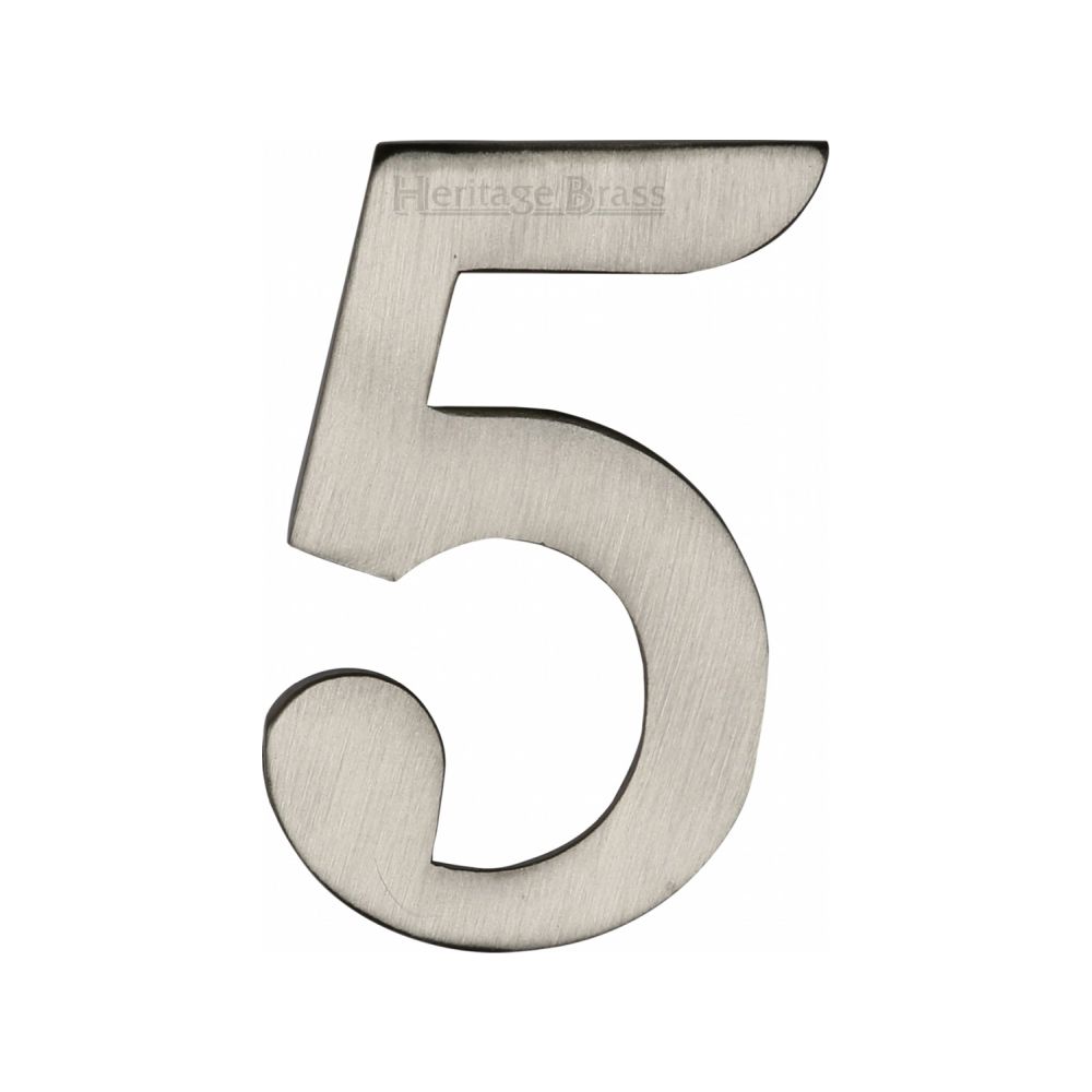 This is an image of a Heritage Brass - Numeral 5 Self Adhesive 51mm (2") Satin Nickel Finish, c1568-5-sn that is available to order from T.H Wiggans Ironmongery in Kendal.