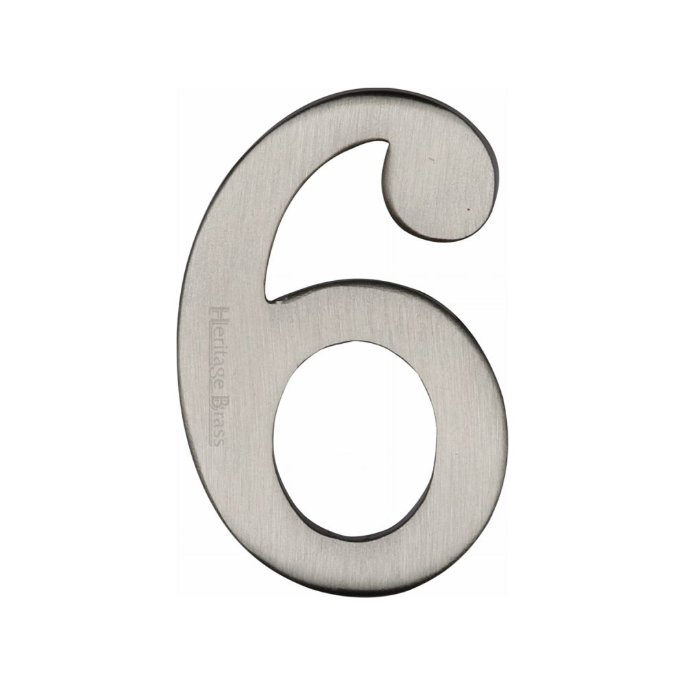This is an image of a Heritage Brass - Numeral 6 Self Adhesive 51mm (2") Satin Nickel Finish, c1568-6-sn that is available to order from T.H Wiggans Ironmongery in Kendal.