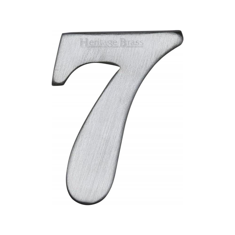This is an image of a Heritage Brass - Numeral 7 Self Adhesive 51mm (2") Satin Chrome Finish, c1568-7-sc that is available to order from T.H Wiggans Ironmongery in Kendal.