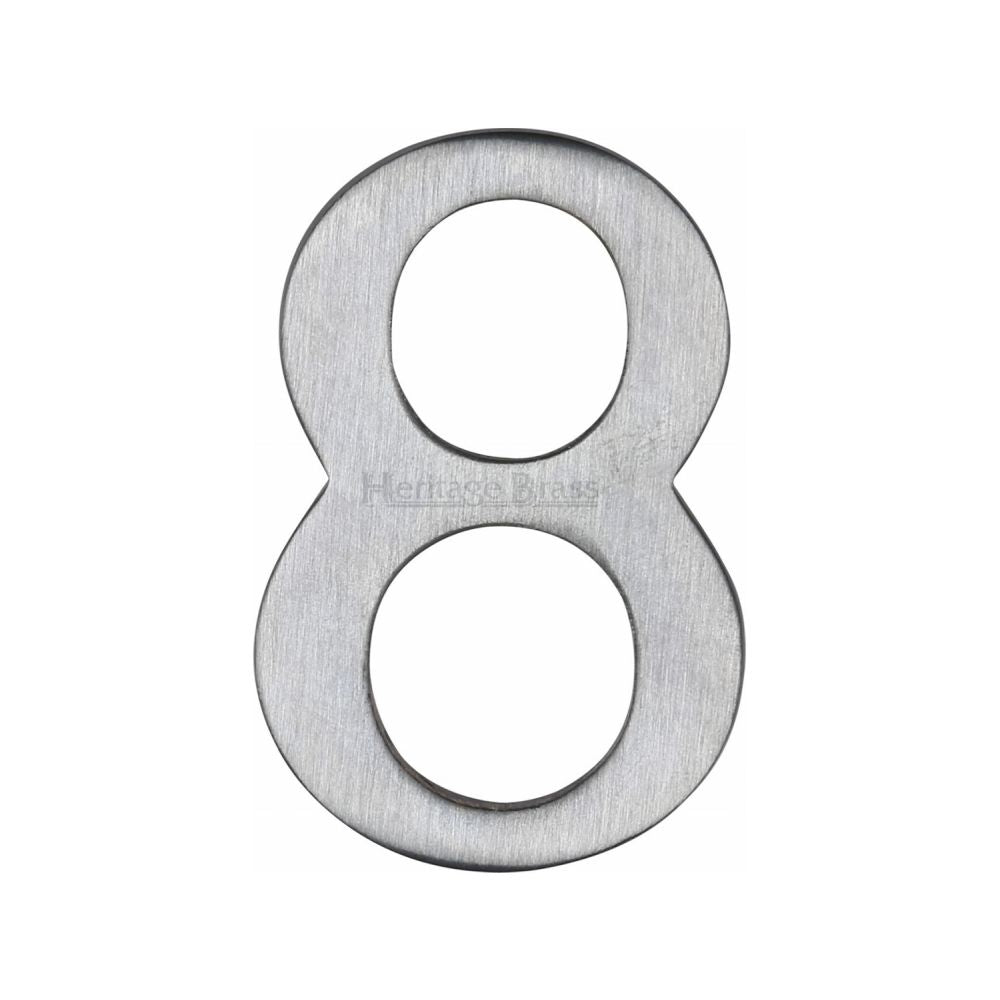 This is an image of a Heritage Brass - Numeral 8 Self Adhesive 51mm (2") Satin Chrome Finish, c1568-8-sc that is available to order from T.H Wiggans Ironmongery in Kendal.