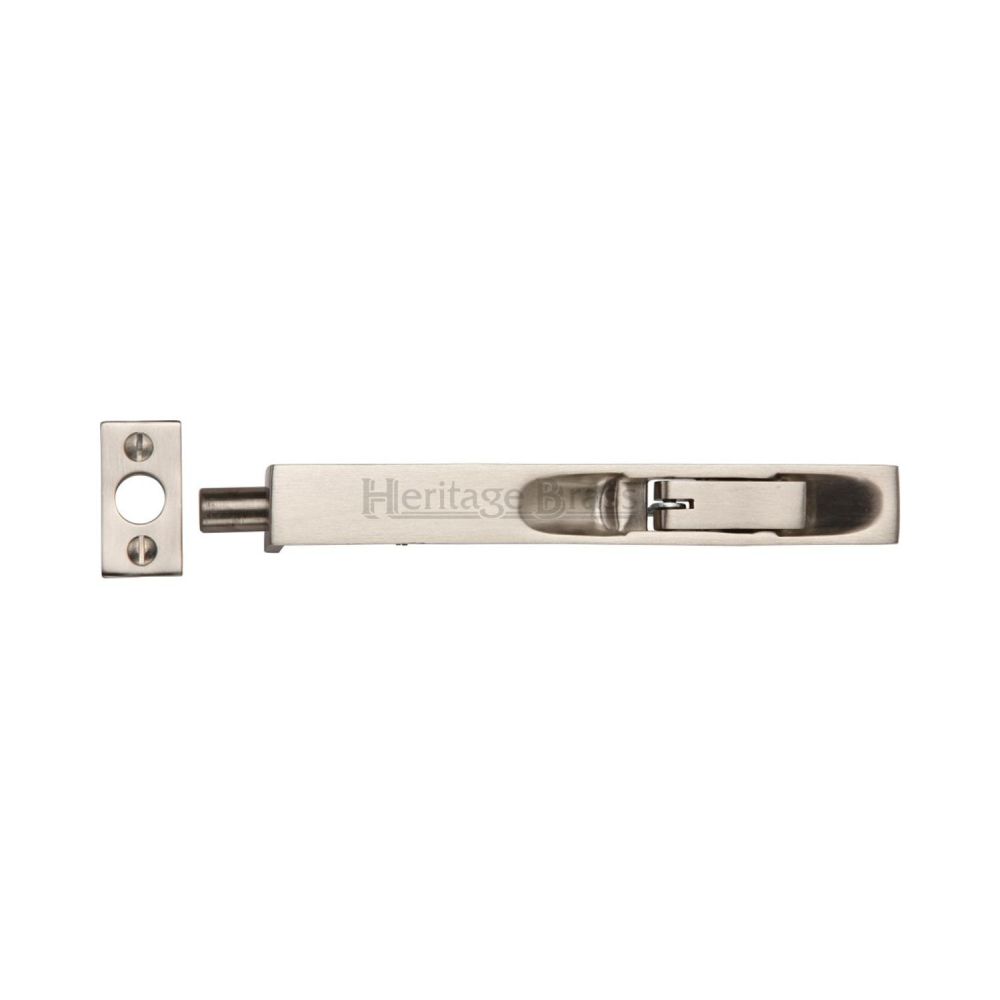 This is an image of a Heritage Brass - Door Bolt Flush Fitting 8" x .3/4" Satin Nickel Finish, c1680-8-sn that is available to order from T.H Wiggans Ironmongery in Kendal.
