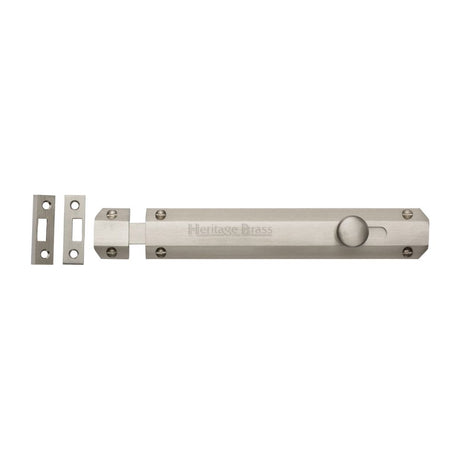 This is an image of a Heritage Brass - Door Bolt Flat 8" Satin Nickel Finish, c1685-8-sn that is available to order from T.H Wiggans Ironmongery in Kendal.
