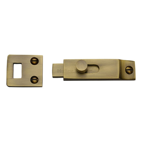 This is an image of a Heritage Brass - Slide Bolt Antique Brass Finish, c1686-at that is available to order from T.H Wiggans Ironmongery in Kendal.