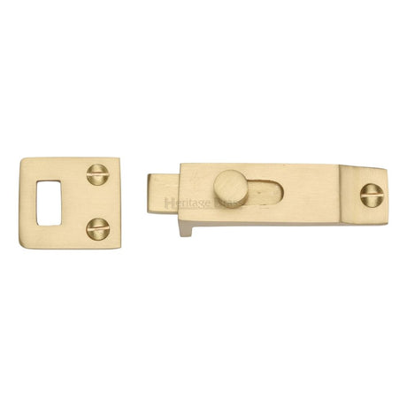 This is an image of a Heritage Brass - Slide Bolt Satin Brass Finish, c1686-sb that is available to order from T.H Wiggans Ironmongery in Kendal.