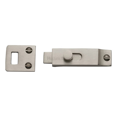 This is an image of a Heritage Brass - Slide Bolt Satin Nickel Finish, c1686-sn that is available to order from T.H Wiggans Ironmongery in Kendal.