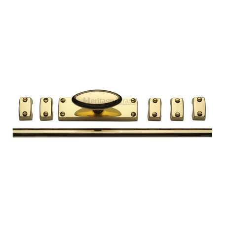 This is an image of a Heritage Brass - Espagnolette Bolt Polished Brass Finish, c1688-pb that is available to order from T.H Wiggans Ironmongery in Kendal.