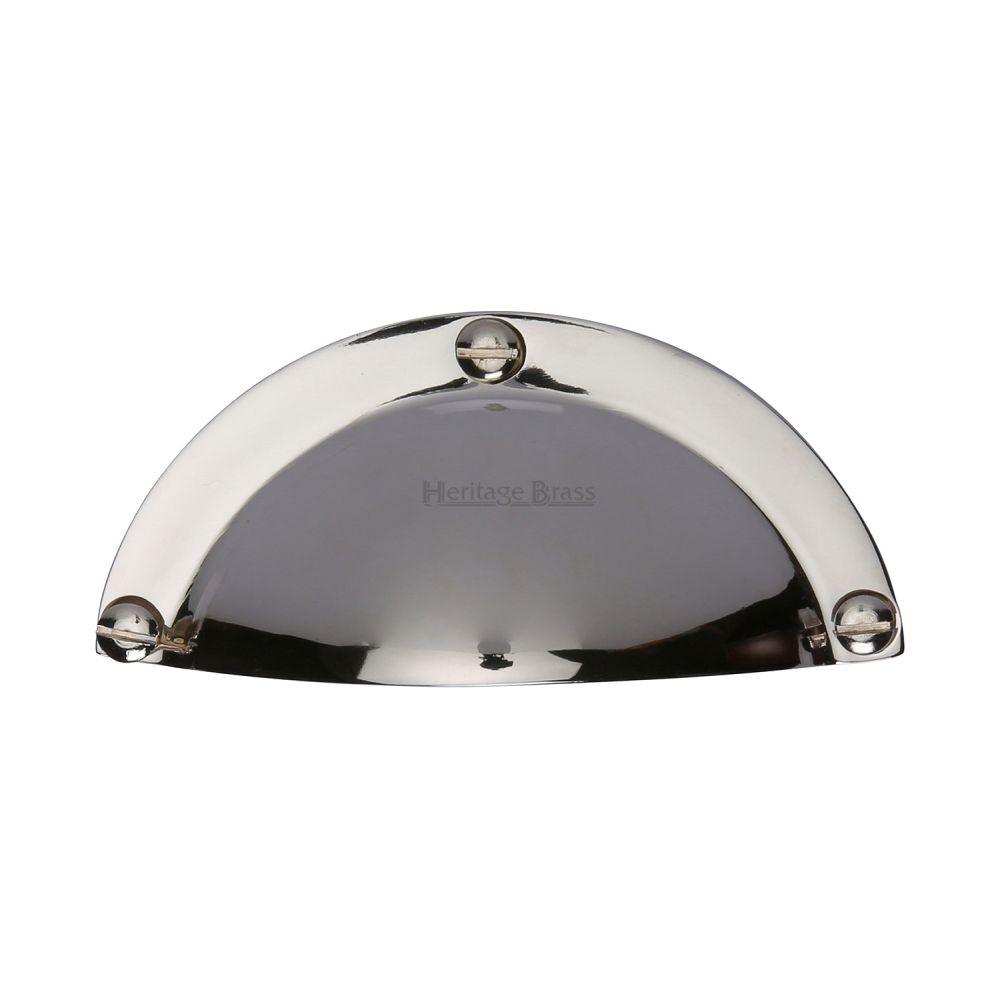This is an image of a Heritage Brass - Drawer Cup Pull Traditional Design Polished Nickel Finish, c1700-pnf that is available to order from T.H Wiggans Ironmongery in Kendal.
