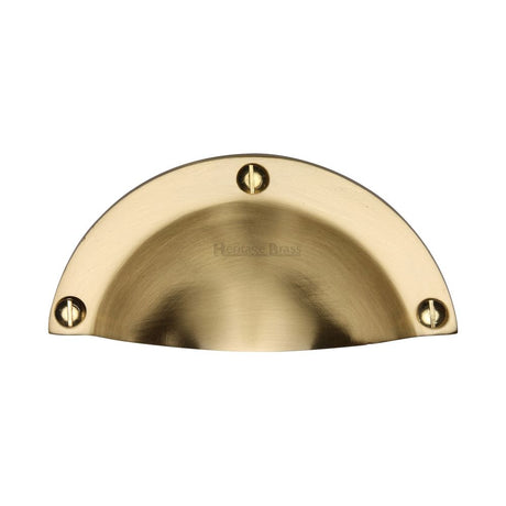 This is an image of a Heritage Brass - Drawer Cup Pull Traditional Design Satin Brass Finish, c1700-sb that is available to order from T.H Wiggans Ironmongery in Kendal.