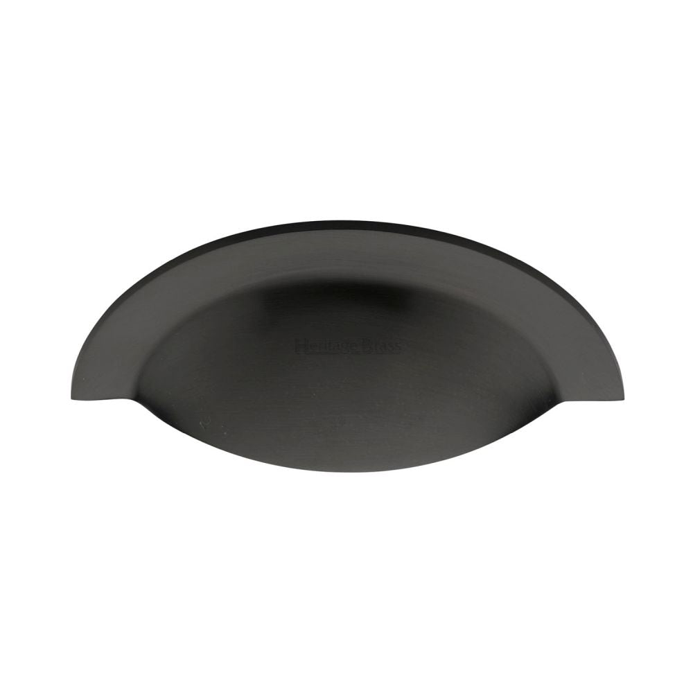 This is an image of a Heritage Brass - Drawer Cup Pull Crescent Design Matt Bronze Finish, c1730-mb that is available to order from T.H Wiggans Ironmongery in Kendal.