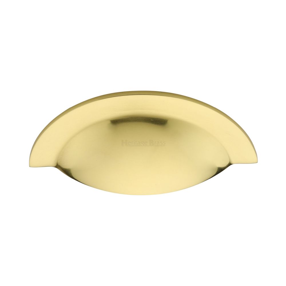 This is an image of a Heritage Brass - Drawer Cup Pull Crescent Design Polished Brass Finish, c1730-pb that is available to order from T.H Wiggans Ironmongery in Kendal.