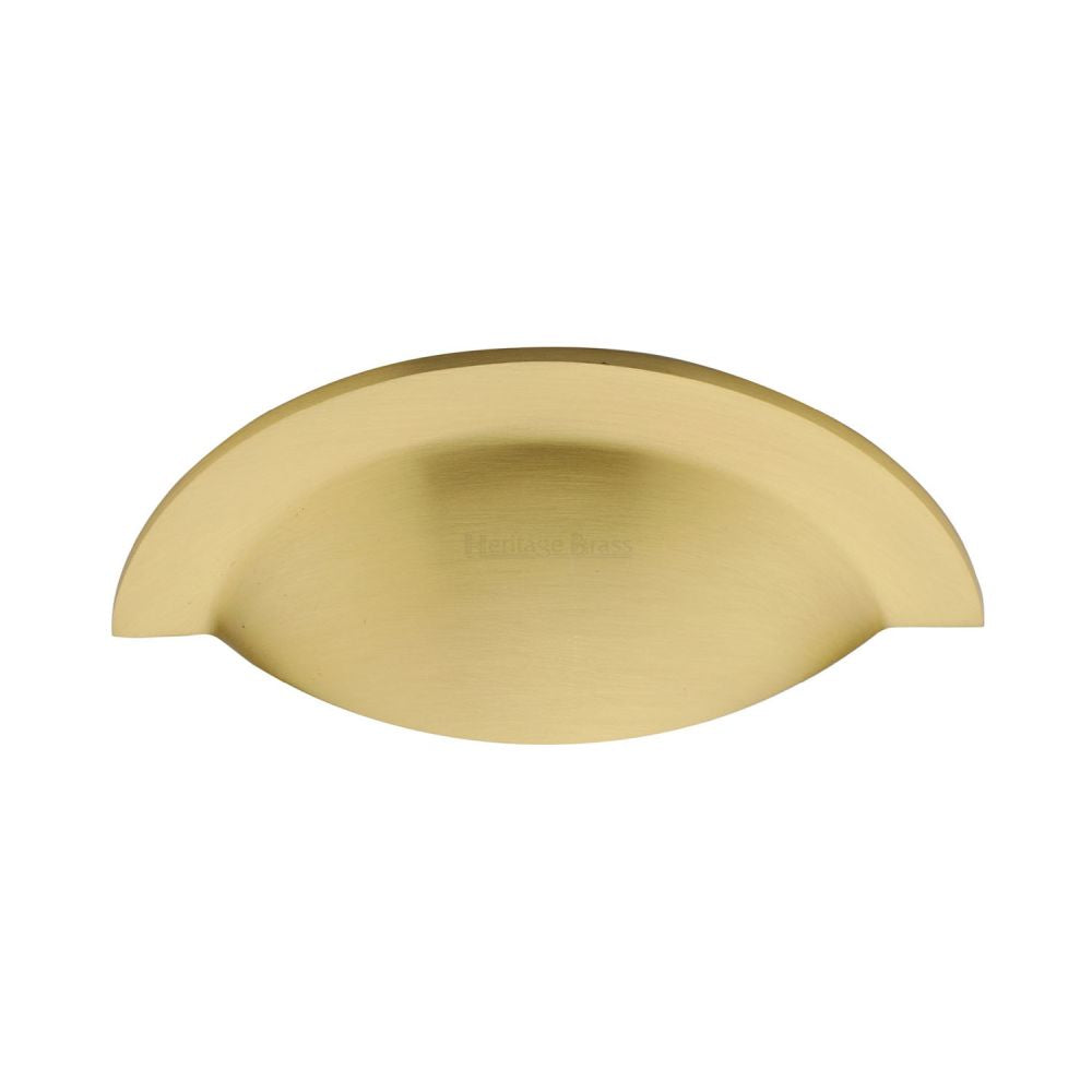 This is an image of a Heritage Brass - Drawer Cup Pull Crescent Design Satin Brass Finish, c1730-sb that is available to order from T.H Wiggans Ironmongery in Kendal.